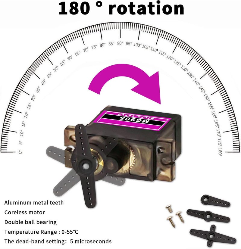 DaFuRui 5pack MG90S Servo Motor， Mini 9G MG90S Micro Servo Metal Geared Motor for Arduino RC Robot Helicopter Airplane Boat Controls - Image 2